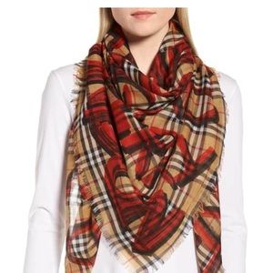 Marker Text Check Print Wool & Silk Scarf